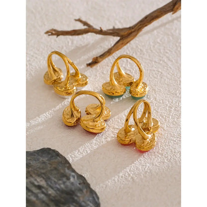 Yhpup Natural Aventurine Agate Stone Shell Pearl Flower Adjustable Ring Fashion Stainless Steel Charm Finger Jewelry Accessories by All Mart Bristol Ltd