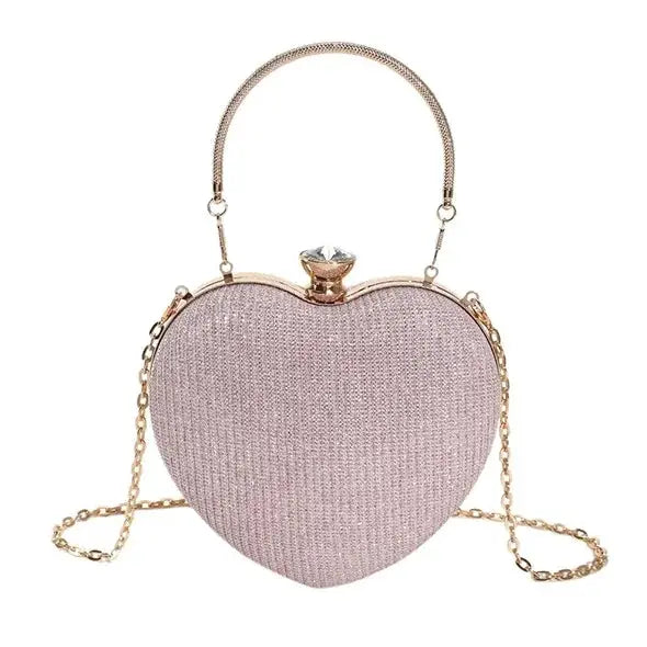 Evening Clutch Bag Women Bag Shiny Handbag Heart Shape Metal Clutches Bag Fashion Chain Shoulder Crossbody Bag Luxury Lady Purse by All Mart Bristol Ltd