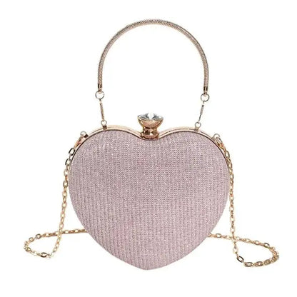Evening Clutch Bag Women Bag Shiny Handbag Heart Shape Metal Clutches Bag Fashion Chain Shoulder Crossbody Bag Luxury Lady Purse by All Mart Bristol Ltd