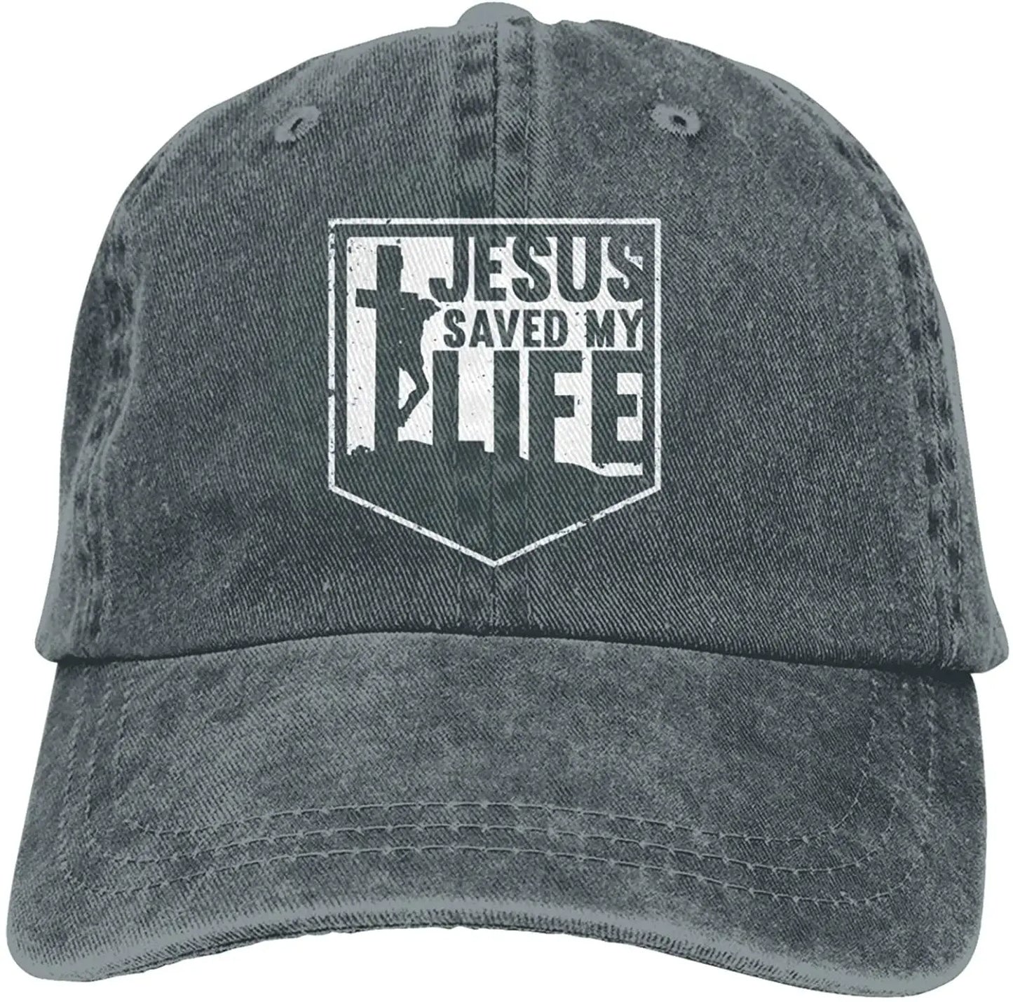 Jesus Saved My Life Hat Christian Baseball Cap Washed Cotton Denim Dad Hat for Men Women by All Mart Bristol Ltd