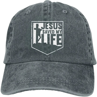 Jesus Saved My Life Hat Christian Baseball Cap Washed Cotton Denim Dad Hat for Men Women by All Mart Bristol Ltd