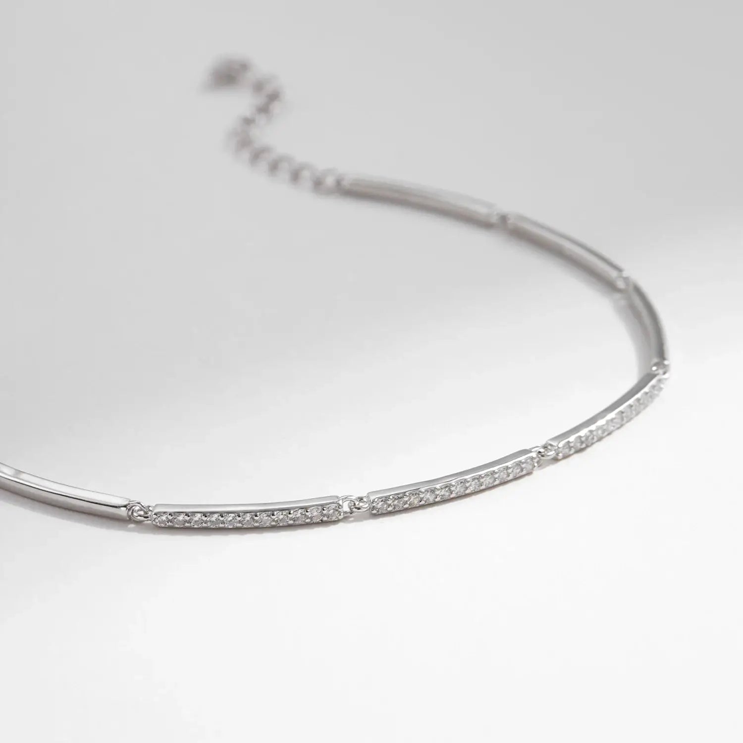 MODIAN White Gold Plated Bracelet For Women 925 Sterling Silver Rectangle Pave Setting Bracelet Dainty Fashion Basic Jewelry by All Mart Bristol Ltd