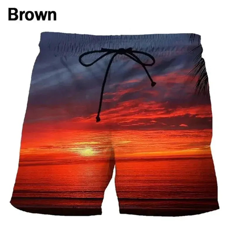 Seaside Sunset Sunrise Scence Beach Shorts Men 3D Print Board Shorts Swimsuit 2023 Hawaiian Bermuda Swim Trunks Cool Short Pants by All Mart Bristol Ltd