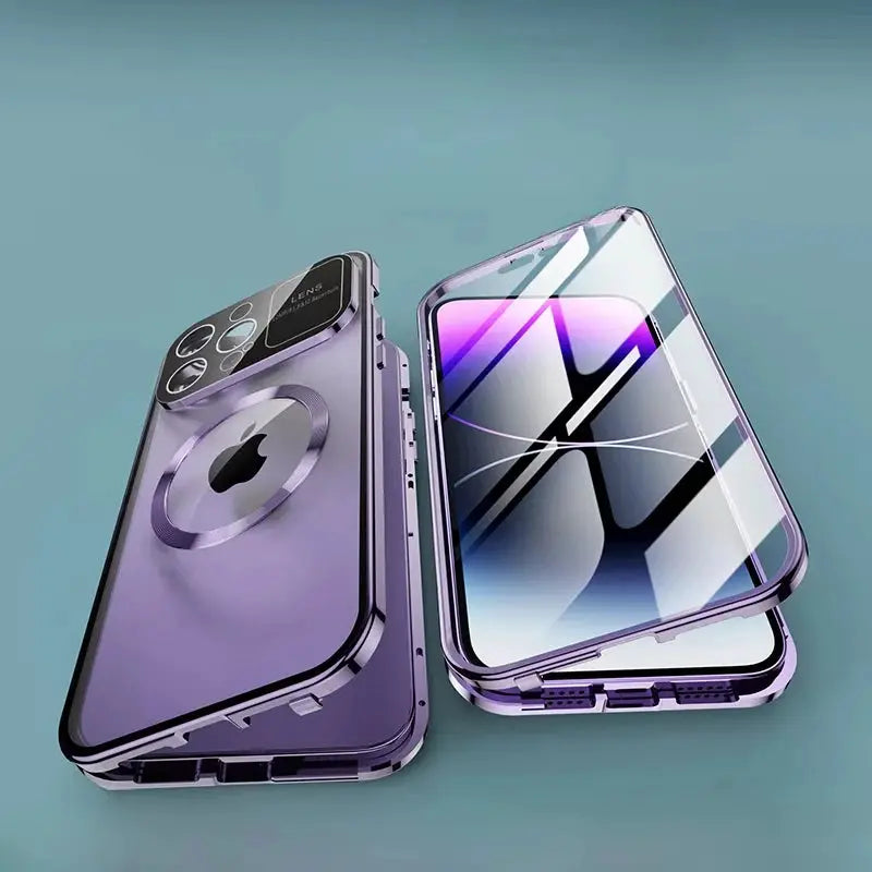 For iPhone 16 15 14 13 12 Pro Max Large Window Lens Protection Aluminum Metal Magnetic Case Shockproof Cover Screen Protector by All Mart Bristol Ltd