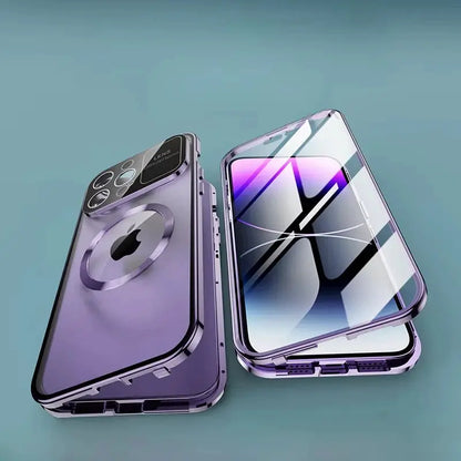 For iPhone 16 15 14 13 12 Pro Max Large Window Lens Protection Aluminum Metal Magnetic Case Shockproof Cover Screen Protector by All Mart Bristol Ltd