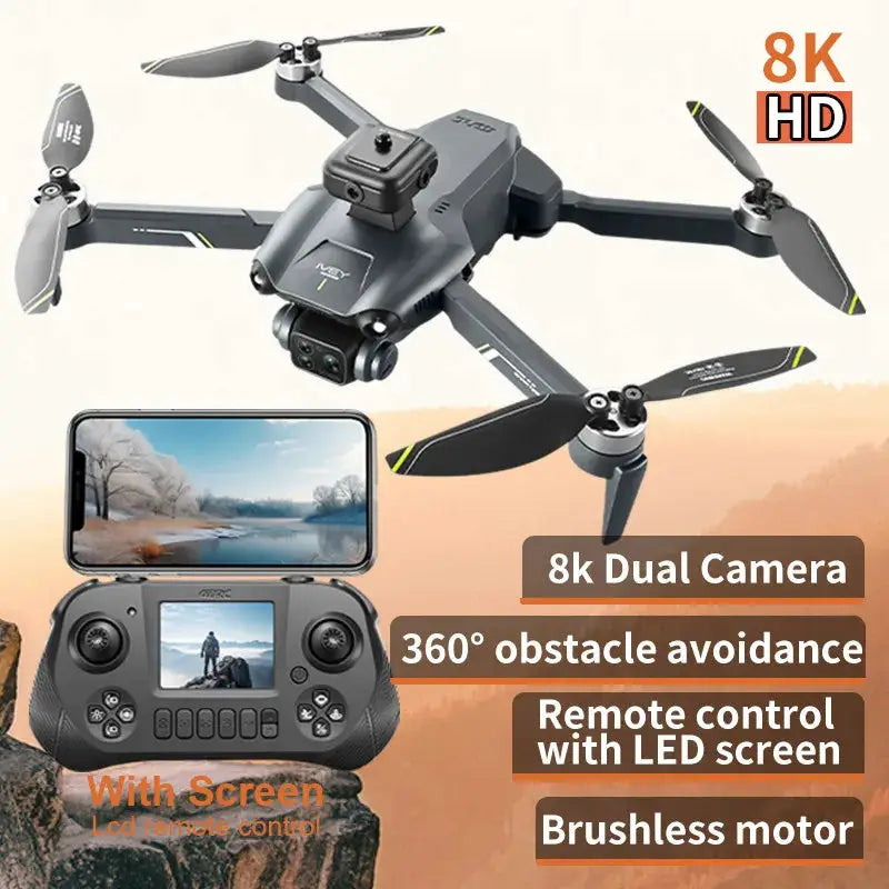 New V28 MAX Drone Professional 8K HD Dual Camera Screen Controlled Brushless Obstacle Avoidance RC Quadcopter Dron Toy 1000M by All Mart Bristol Ltd