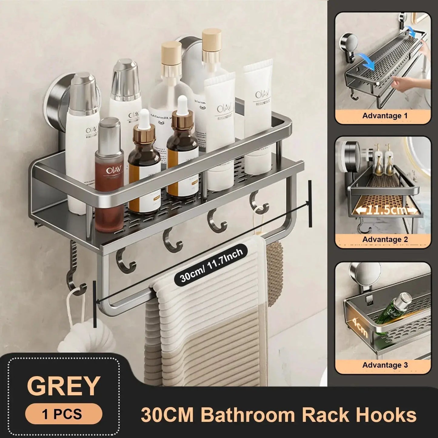 Suction Cup Bathroom Rack Shower Shelf Toilet Space Aluminum Wall Hanging Shampoo Rack Bathroom Organizer No Drill Wall Shelf by All Mart Bristol Ltd