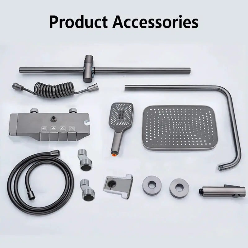 Grey Shower System Set Bathroom Digital LED Rain Showers Faucet Brass Bath Thermostat Rainfall Shower 4 Way with Bidet Taps Sets by All Mart Bristol Ltd