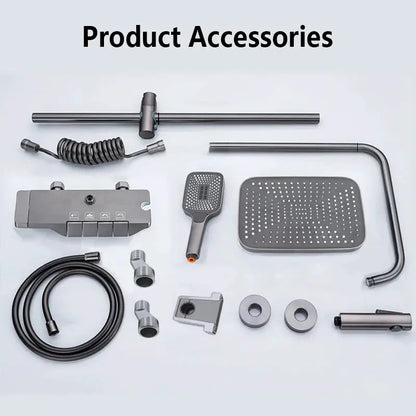 Grey Shower System Set Bathroom Digital LED Rain Showers Faucet Brass Bath Thermostat Rainfall Shower 4 Way with Bidet Taps Sets by All Mart Bristol Ltd