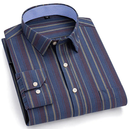 Men's Trendy Plaid Striped Lapel Collar Design Cotton Dress Shirts, Long Sleeve Casual Button Up Commuter Shirt For Spring/Fall by All Mart Bristol Ltd