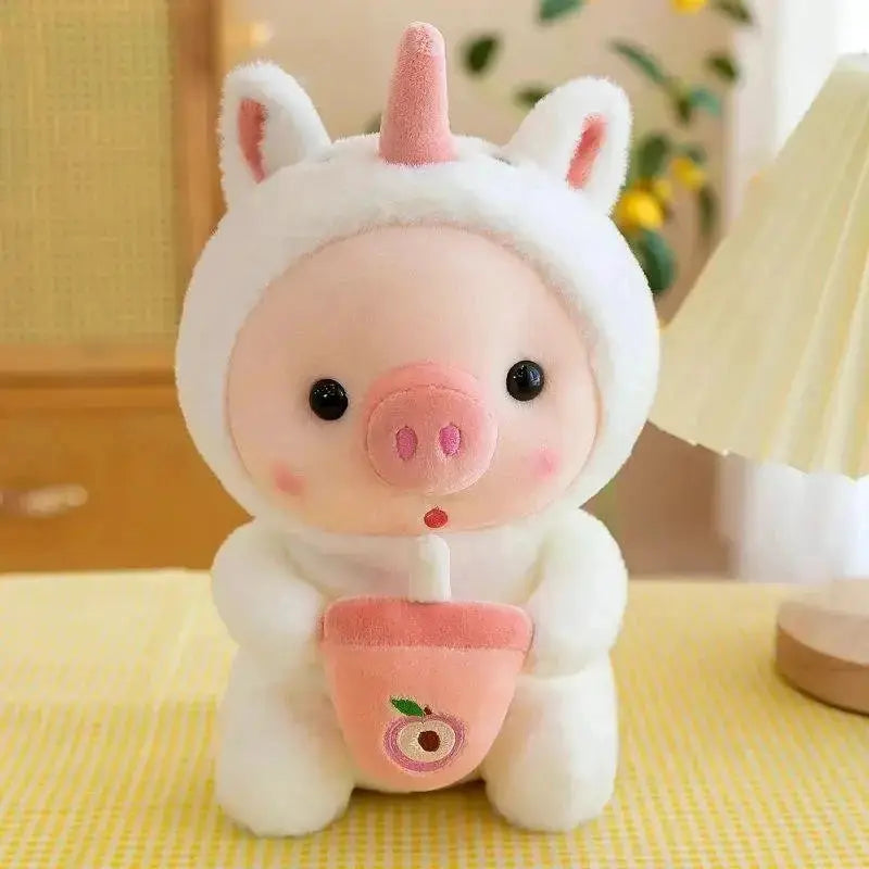 9.8in/25cm Cute Piglet Stuffed Animals Cute Plush Toy Soft Plushies Throw Pillow Pig Plush Throw Pillow Doll with Boba Tea by All Mart Bristol Ltd