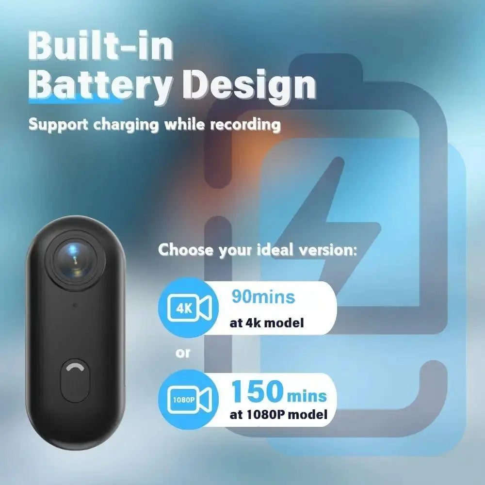 4K HD Mini Vlog Camera with WiFi Wireless Portable Action Body Cam for Sports Travel Photography Pocket Sized Video Recorder by All Mart Bristol Ltd