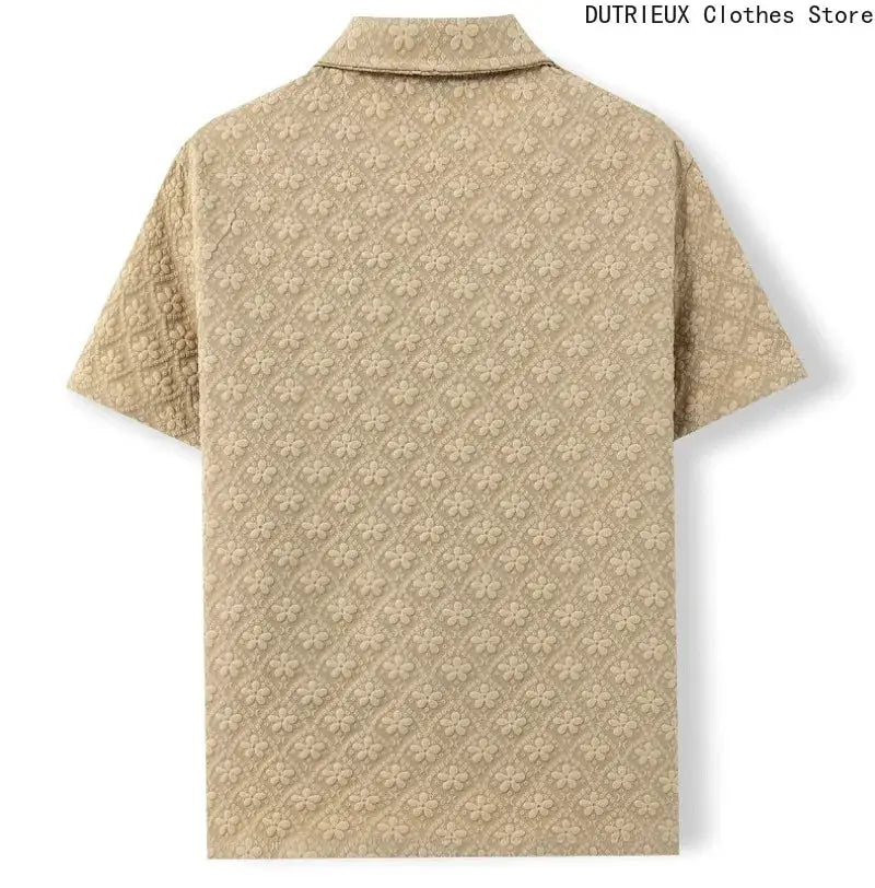 Jacquard Fabric Cuban Collar Short-sleeved Shirts【 Luxury Men's Wear 】 High-quality Business Casual Shirts for Men in Summer by All Mart Bristol Ltd