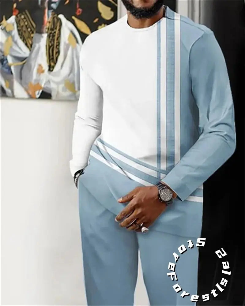 Fashion Clothing Set for Men Tracskuit Set Casual Walking Suit Ovrersize Streetwear Long Sleeve T-Shirt Trousers Outfit 2-piece by All Mart Bristol Ltd