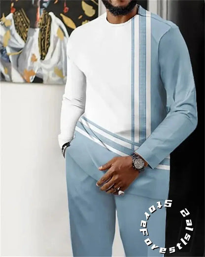 Fashion Clothing Set for Men Tracskuit Set Casual Walking Suit Ovrersize Streetwear Long Sleeve T-Shirt Trousers Outfit 2-piece by All Mart Bristol Ltd