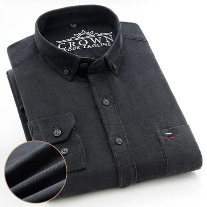Oversize Corduroy Shirt For Men's Clothing Casual Long Sleeve Shirts Male Cotton Comfortable Soft Button-down Collar Brown Shirt by All Mart Bristol Ltd