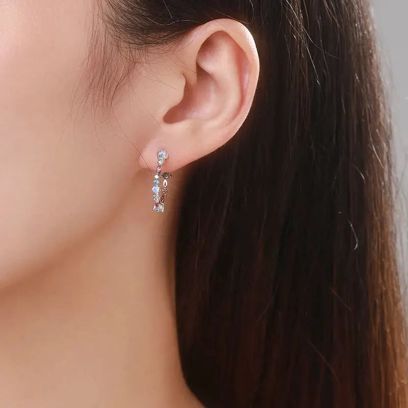 Modian Authentic 925 Sterling Silver Rainbow Color Zirconia Charm Stud Earrings For Women Ear Studs Wedding Gift Fine Jewelry by All Mart Bristol Ltd