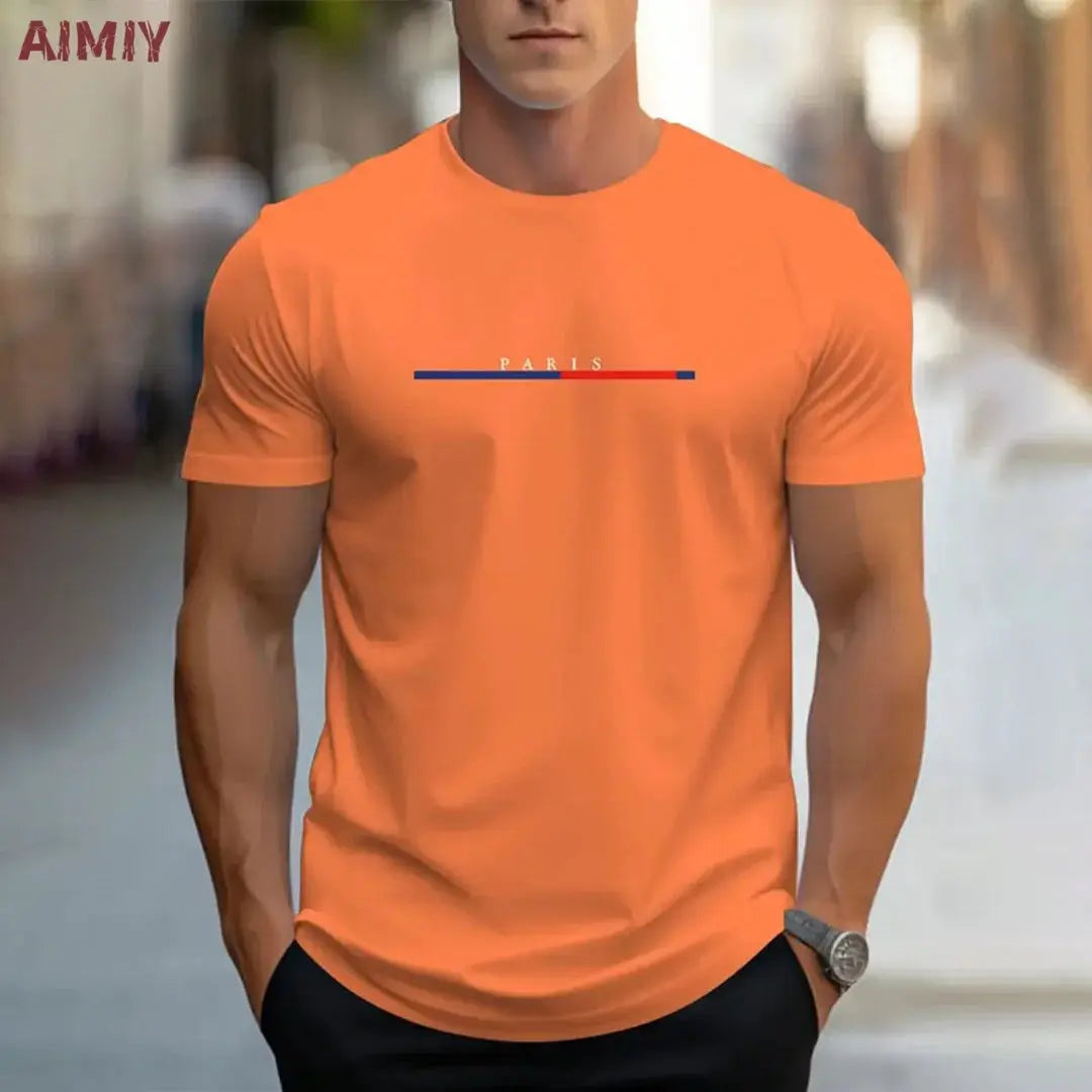 Summer Men's T-shirt Top Casual Loose Fit Oversized T-shirt PARI Letter Pattern Printed Round Neck Short Sleeved Homme Vêtement by All Mart Bristol Ltd