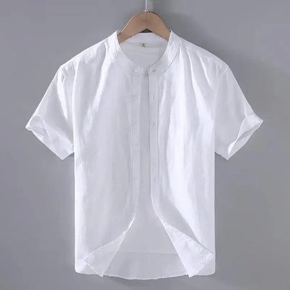 Men's Cotton Linen Short-Sleeved Shirt Summer Streetwear Plain Color Stand Collar Casual Beach Style plus Size M-3XL by All Mart Bristol Ltd