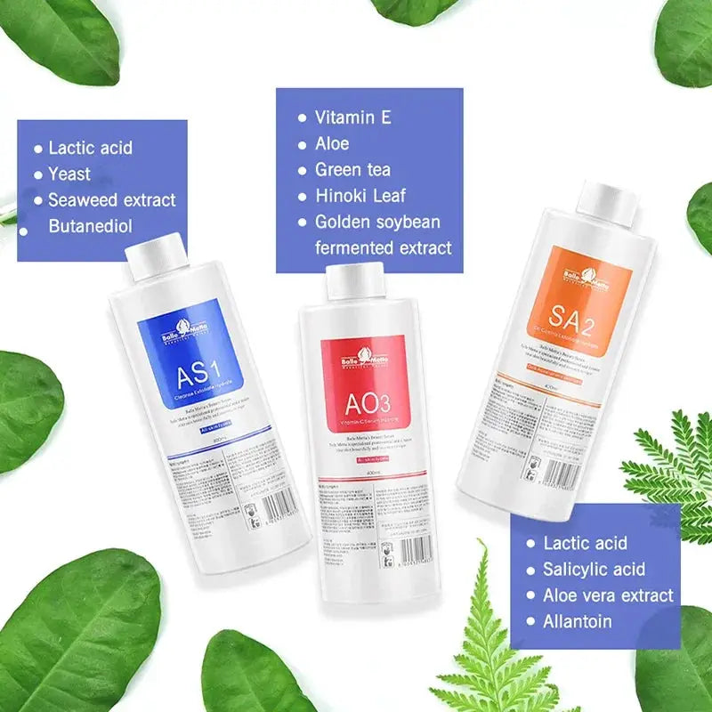 Facial Skincare Face Serum AS1 SA2 AO3 Aqua Peel Solution For Facial Machine Skin Deep Cleaning 400ml Kit of 3 Serums by All Mart Bristol Ltd