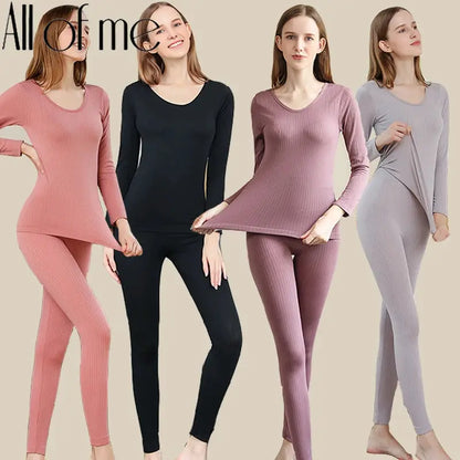 1 Set Warm Thermal Underwear Sexy Ladies Intimates Long Johns Women Shaped Sets Female Middle Collar Thermal Shaping Clothes by All Mart Bristol Ltd