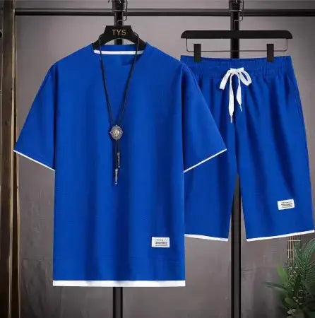 2026 new Summer Men's Waffle Sets Casual T-Shirt And Shorts Set Male Sports Suit Solid Color Tracksuit Loose Suits by All Mart Bristol Ltd