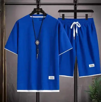 2026 new Summer Men's Waffle Sets Casual T-Shirt And Shorts Set Male Sports Suit Solid Color Tracksuit Loose Suits by All Mart Bristol Ltd