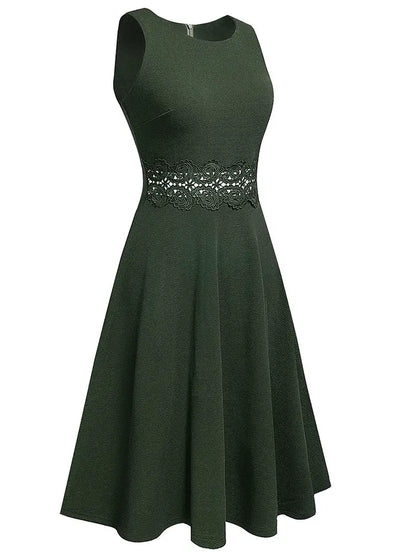 Women Vintage Casual Round Neck A line Summer Elegant Floral Lace Patchwork Sleeveless Tunic Party Swing Dress HA079 by All Mart Bristol Ltd
