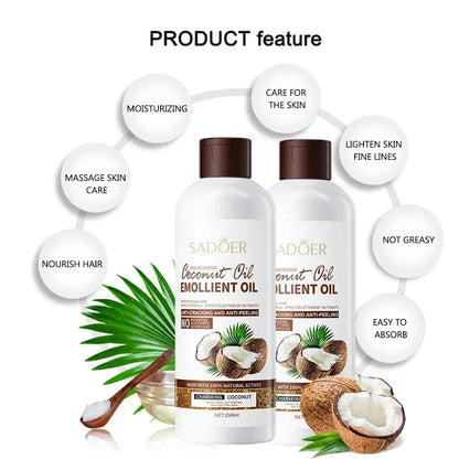 250ml Coconut Sooth Dry Skin Lighten Fine Lines Face Massage Oil Nourishes Hair Removes Frizz Hair Care Oil Firming Body Oil by All Mart Bristol Ltd