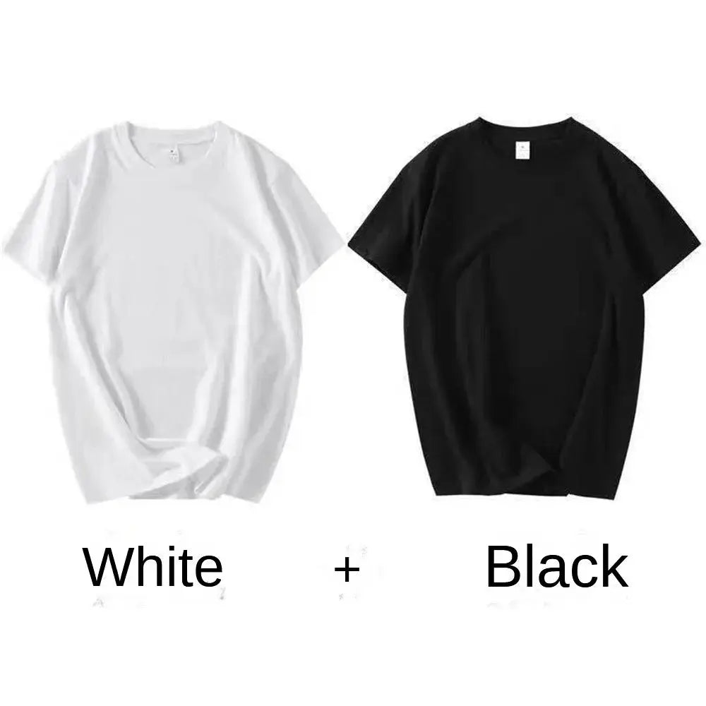 2PCS 100% Cotton Solid T Shirts Men's and Women's Short Sleeve White Tees Casual Breathable Loose Round Neck T-shirt Couple Tops by All Mart Bristol Ltd