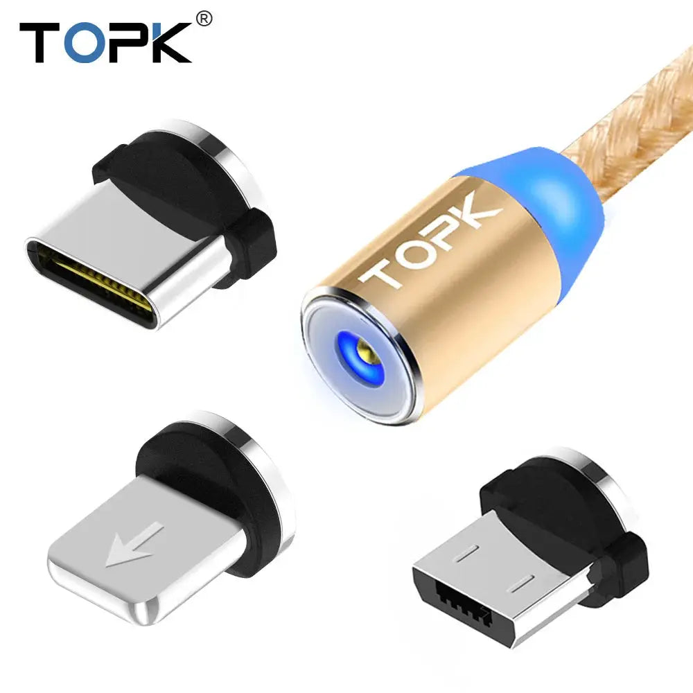 Magnetic Charging Cable 3 IN 1 TOPK 360 Degree Rotating Magnetic Phone Charger Cable Nylon Braided Magnetic Micro USB C Cable by All Mart Bristol Ltd