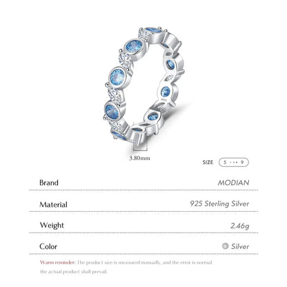 MODIAN 925 Sterling Silver Ocean Round Blue CZ Eternal Ring Trendy Stackable Delicate Fine Jewelry Fro Women Vacation Gifts by All Mart Bristol Ltd