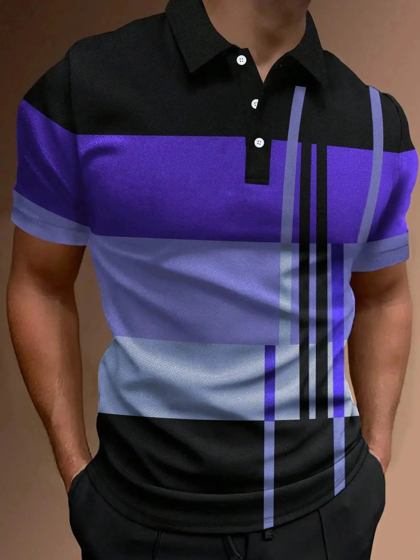 New Male Golf Stripe Polo Men's Casual Short-Sleeved Polo Shirt Solid Color Lapel Fashion Business Sports Breathable T-Shirt Top by All Mart Bristol Ltd
