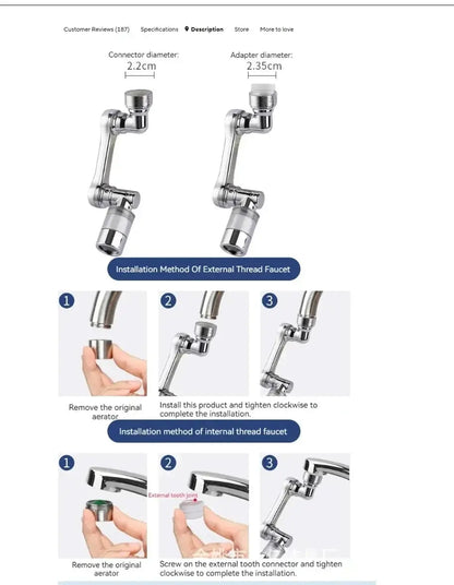 1080° Rotating Water Purification Filter Plastic Faucet Mechanical Arm Spray Head Kitchen Washbasin Extension Tap Aerator Univer by All Mart Bristol Ltd