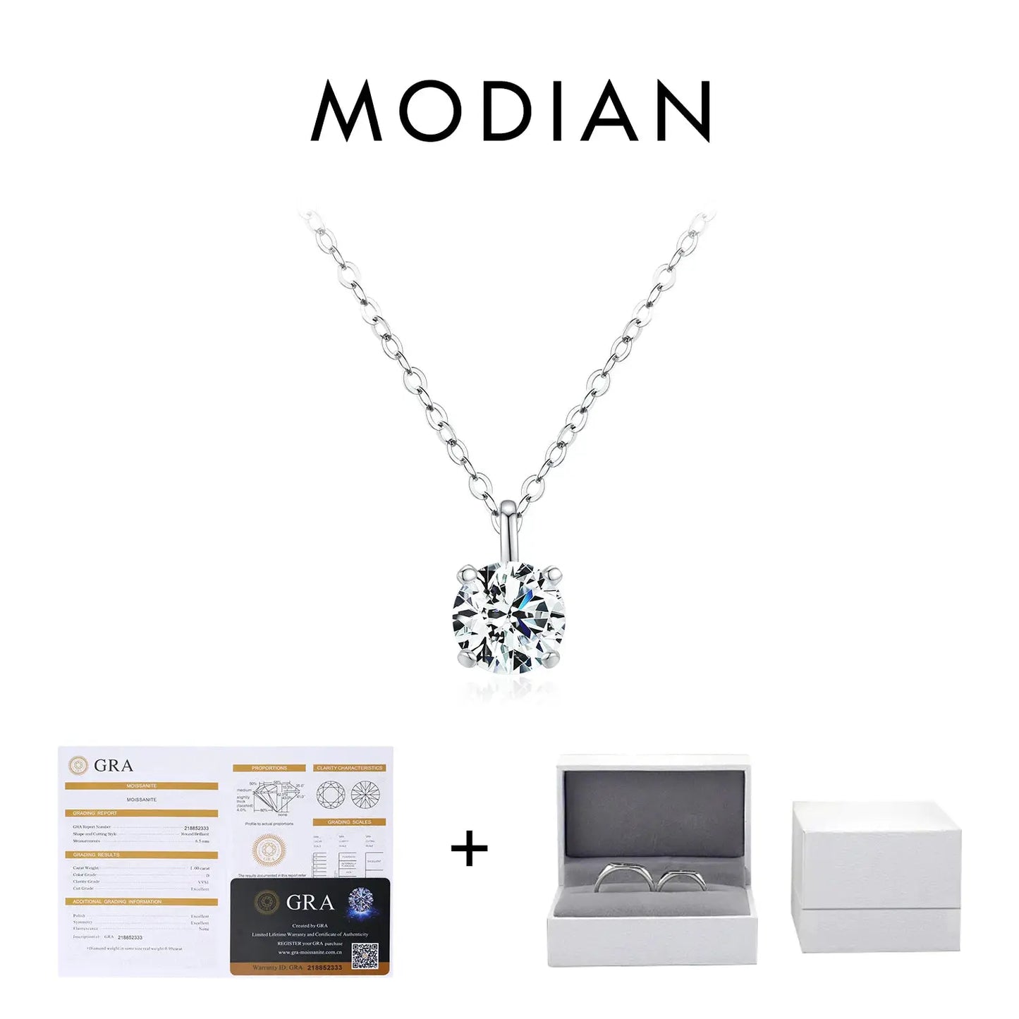 MODIAN 1CT Prong Setting Moissanite Necklace D color VVS1 Lab Diamond Pendant For Women 925 Sterling Silver Wedding Jewelry by All Mart Bristol Ltd