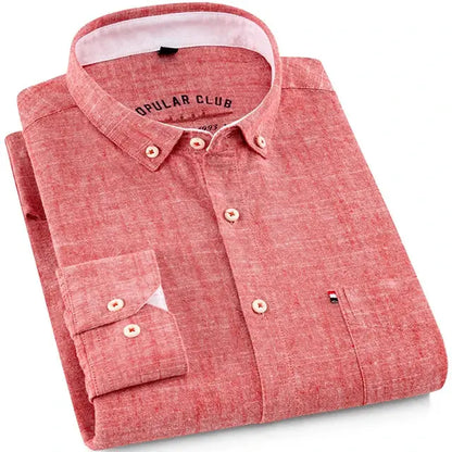 Men‘s Solid Button-Down Collar Dress Shirt - Breathable Cotton-Linen Blend - Long Sleeve, Slim-fit - Spring Summer Casual Chic by All Mart Bristol Ltd