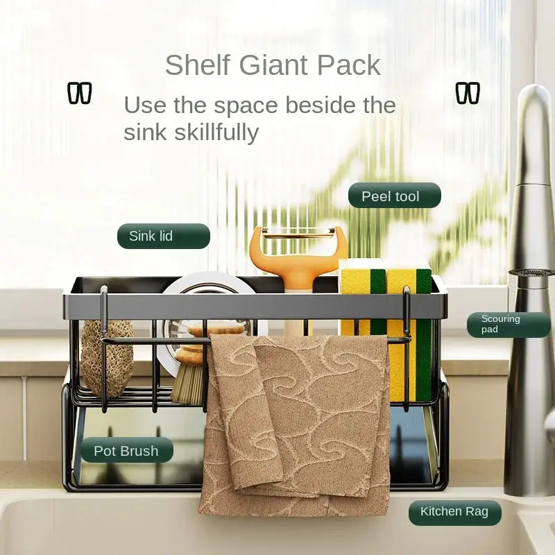 Stainless Steel Kitchen Sink Sponge and Dishcloth Drainage Rack by All Mart Bristol Ltd