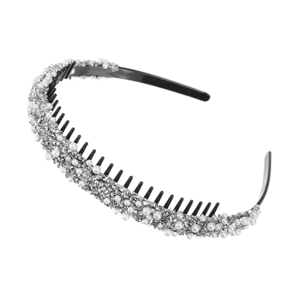AWAYTR Women Pearl Rhinestones Antislip Hairband For With Teeth Hair Band Headband Hair Hoop Bezel Fashion Hair Accessories by All Mart Bristol Ltd