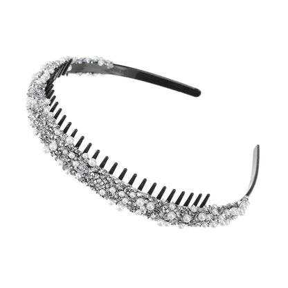 AWAYTR Women Pearl Rhinestones Antislip Hairband For With Teeth Hair Band Headband Hair Hoop Bezel Fashion Hair Accessories by All Mart Bristol Ltd