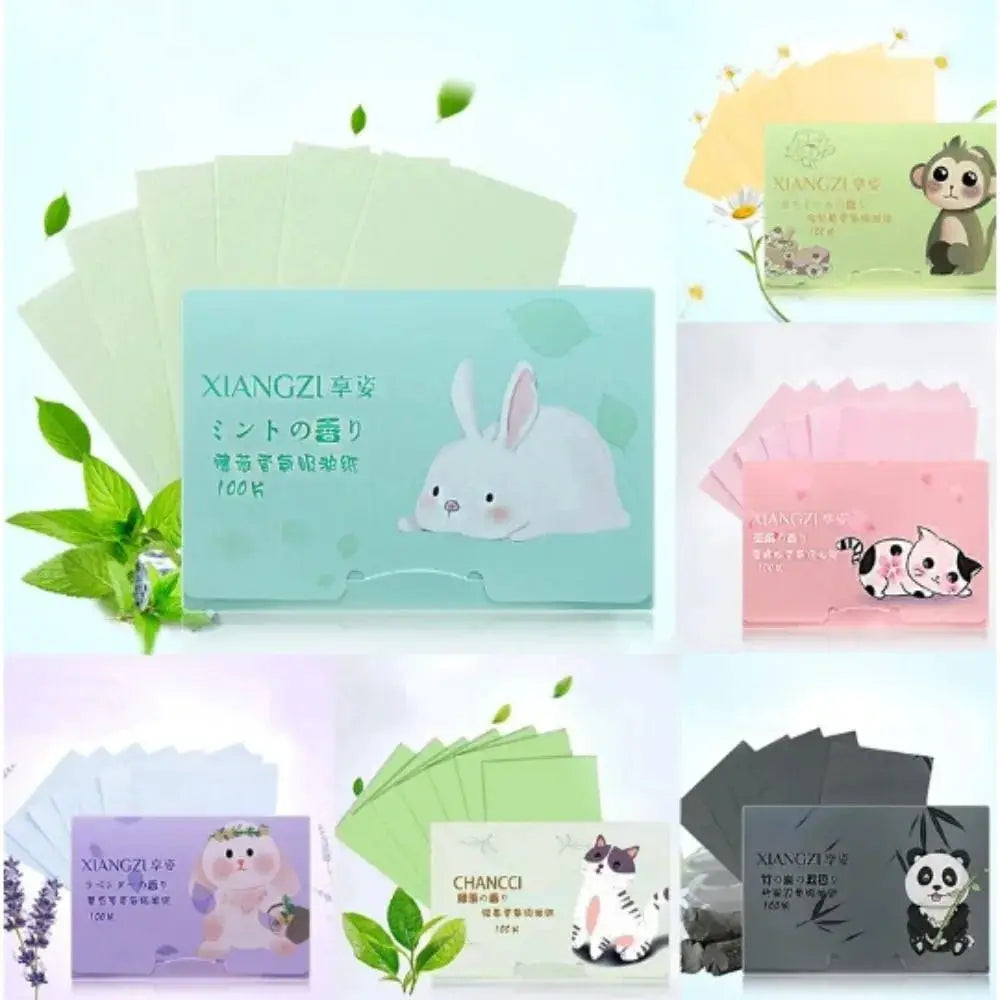 100PCS Fragrance Facial Oil Absorbing Paper Natural Green Tea Bamboo Charcoal Oil Blotting Paper Portable Facial Absorbent Paper by All Mart Bristol Ltd