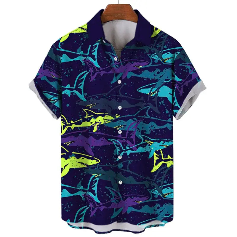 3d Print Shark Jellyfish Hawaiian Shirt For Men Casual Sea Life Animal Pattern Short Sleeve Blouse Summer Fashion Top Shirts by All Mart Bristol Ltd