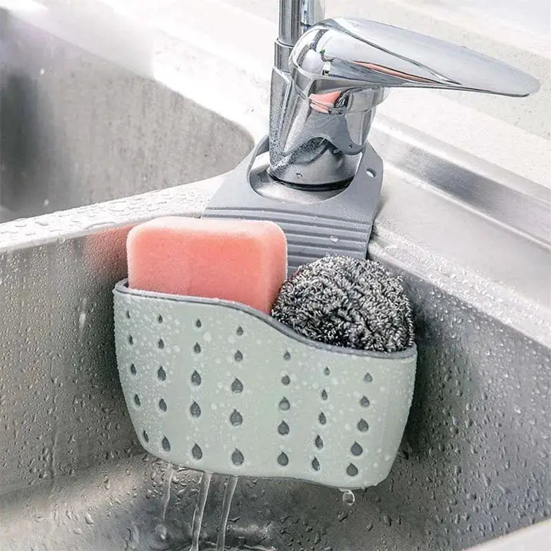 Sink Draining Hanging Basket Adjustable Kitchen Accessories Rubber Sink Bag Soap Sponge Shelf Faucet Holder for Bathroom by All Mart Bristol Ltd