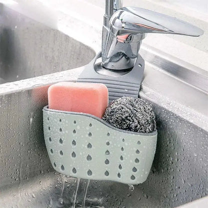 Sink Draining Hanging Basket Adjustable Kitchen Accessories Rubber Sink Bag Soap Sponge Shelf Faucet Holder for Bathroom by All Mart Bristol Ltd