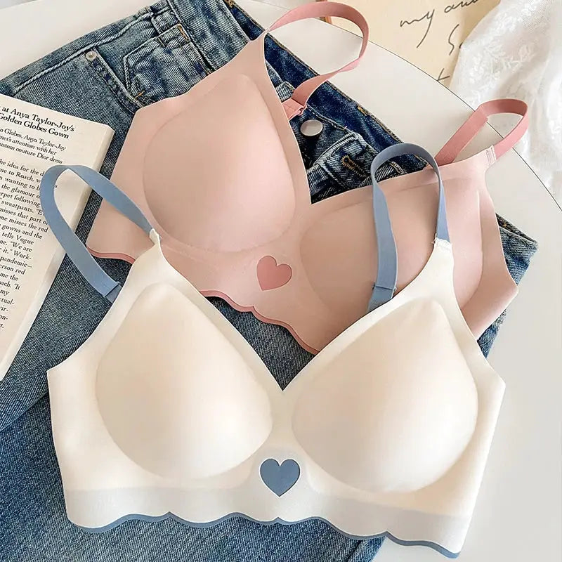 French Color Contrast Seamless Underwear Women Adjustable Beauty Back Bra Intimates Gather No Steel Ring Sports Anti-Sagging Bra by All Mart Bristol Ltd