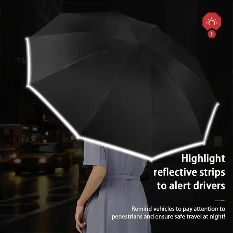 Umbrella Windproof Strong With Reflective Stripe Reverse Automatic Fold Umbrella UV Umbrella Insulation Portable Parasol by All Mart Bristol Ltd