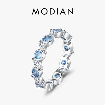 MODIAN 925 Sterling Silver Ocean Round Blue CZ Eternal Ring Trendy Stackable Delicate Fine Jewelry Fro Women Vacation Gifts by All Mart Bristol Ltd