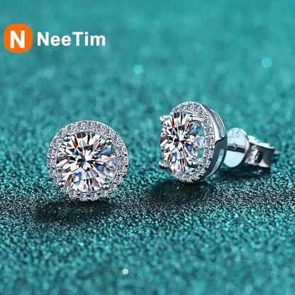 NeeTim Moissanite Stud Earrings for Women S925 Sterling Silver White Gold Plated Diamond Earring Ear Studs Wedding Fine Jewelry by All Mart Bristol Ltd