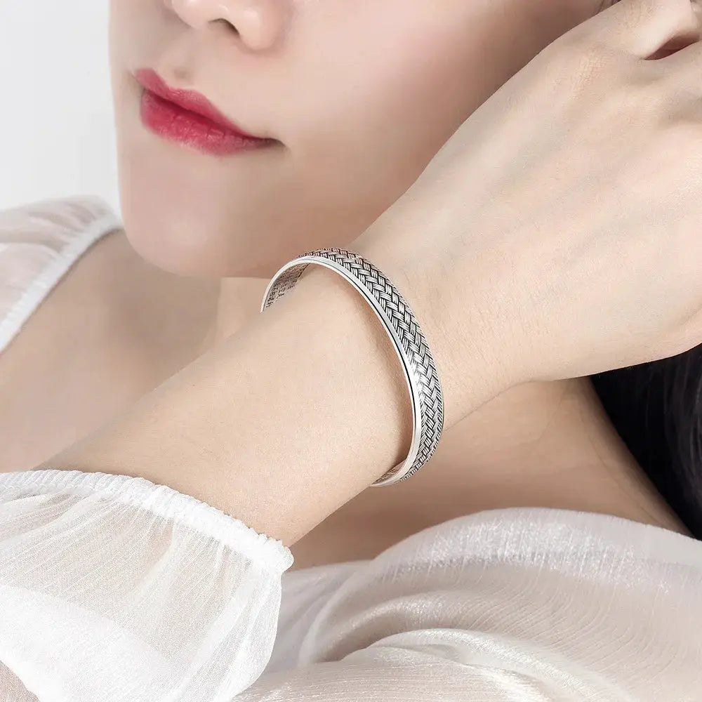 925 Sterling Silver Weave Open Black Bangle Women's Hand Bracelets Luxury Designer Jewelry Accessories Gifts by All Mart Bristol Ltd