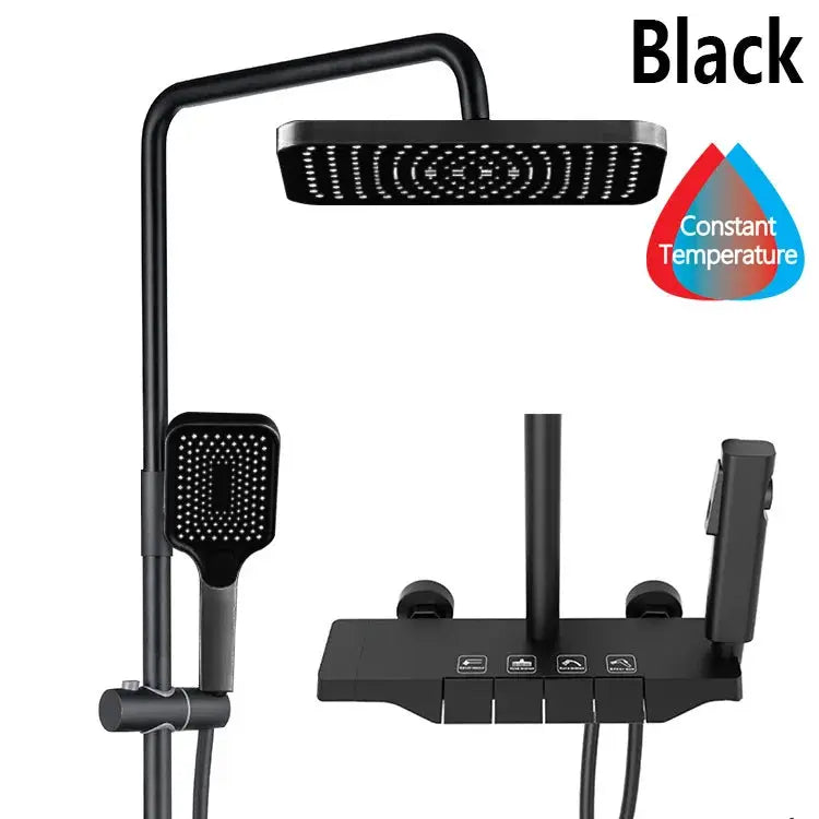 Grey Shower System Set Bathroom Digital LED Rain Showers Faucet Brass Bath Thermostat Rainfall Shower 4 Way with Bidet Taps Sets by All Mart Bristol Ltd