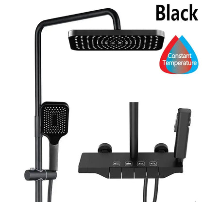 Grey Shower System Set Bathroom Digital LED Rain Showers Faucet Brass Bath Thermostat Rainfall Shower 4 Way with Bidet Taps Sets by All Mart Bristol Ltd
